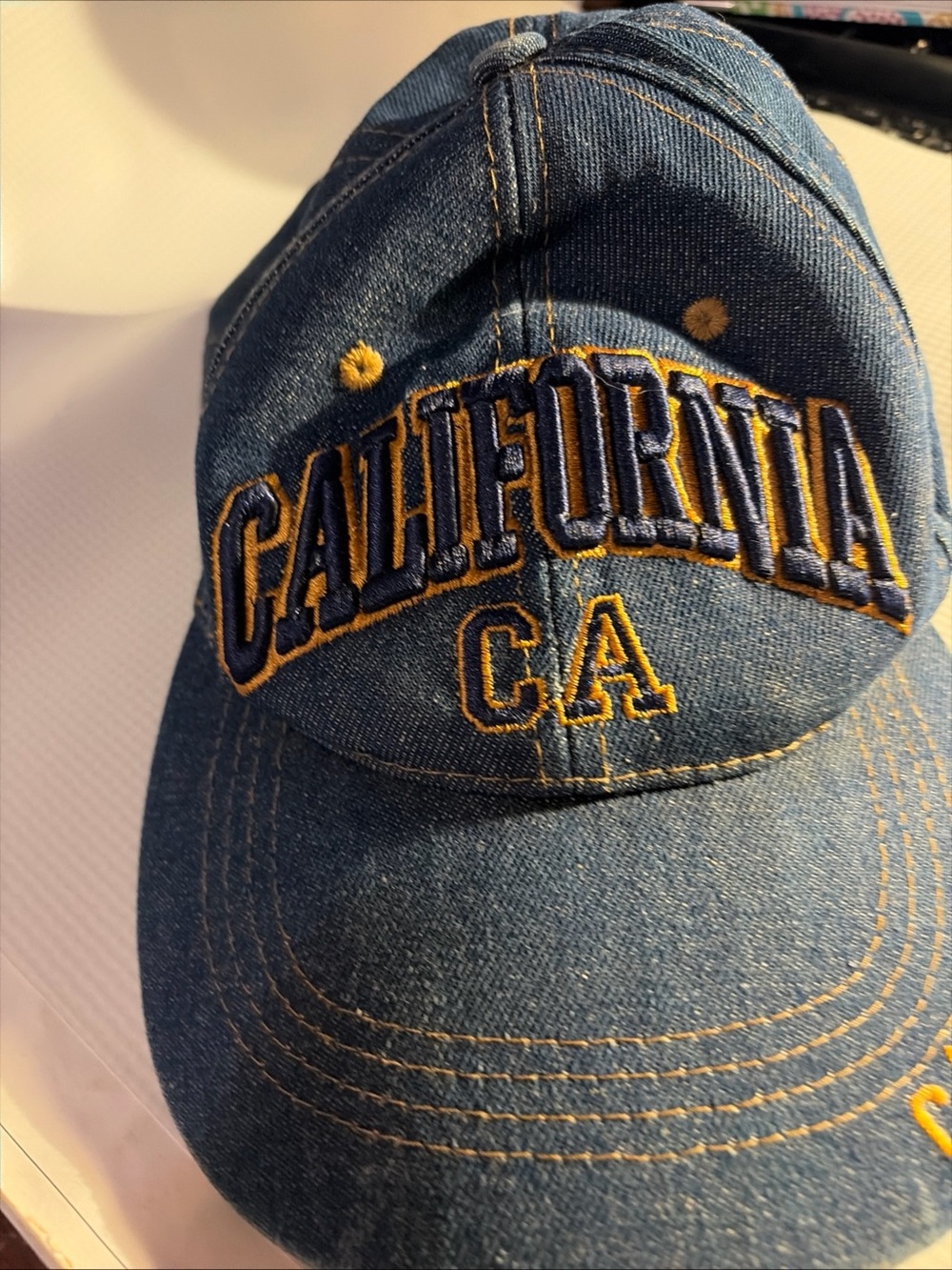 California CA Denim Baseball Cap Hat Embroidered Blue Gold Adjustable Eagle